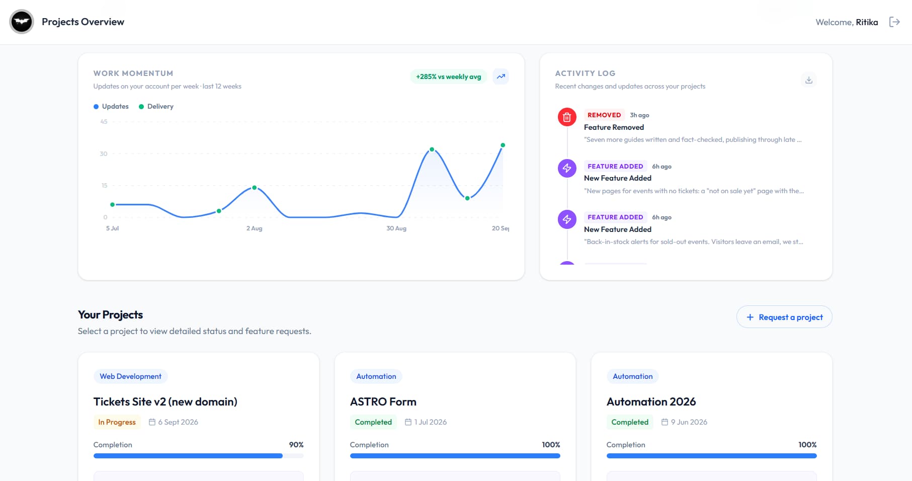 Screenshot of SaaS Client Portal